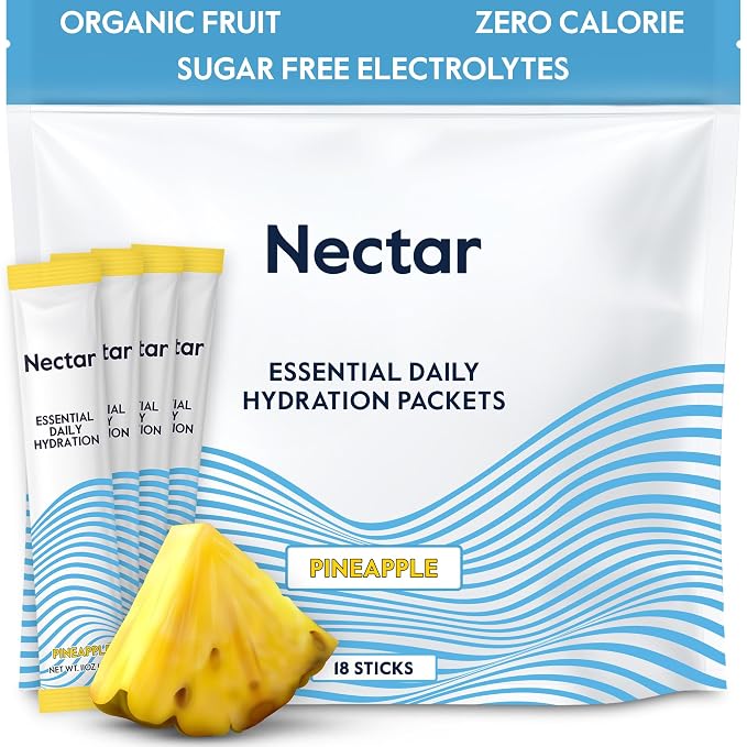 Nectar Hydration Packets - Electrolytes Powder Packets - Sugar Free & 0 Calorie - Organic Fruit Liquid Daily IV Hydrate Sticks for Dehydration Relief & Rehydration (Pineapple 18 Pack)