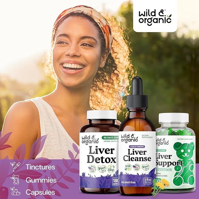 Wild & Organic Liver Cleanse Tincture - Liver Detox Formula with Milk Thistle, Dandelion Root, Chanca Piedra Stone Breaker Extract - Herbal Supplement - Vegan, Sugar & Alcohol-Free Liquid Drops - 2 oz