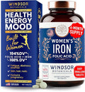 Iron and Folic Acid Supplements for Women - 35mg Gentle Iron Vitamin, Folic Acid 400mcg - Anemia, Period, Pregnancy Support Supplement, Ferrous Sulfate Pills - 180 Vegan Non-Constipating Tablets