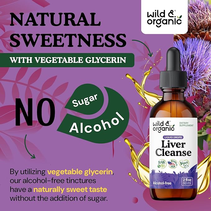 Wild & Organic Liver Cleanse Tincture - Liver Detox Formula with Milk Thistle, Dandelion Root, Chanca Piedra Stone Breaker Extract - Herbal Supplement - Vegan, Sugar & Alcohol-Free Liquid Drops - 2 oz
