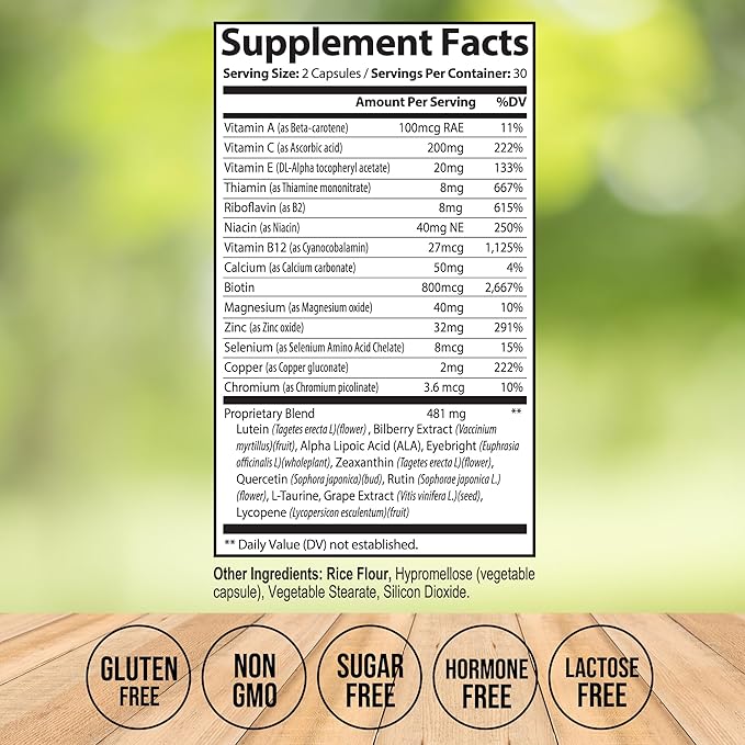 Vision Plus Complete Eye Supplements for Adults – Eye Vitamins for Seniors with Lutein, Bilberry, and Zeaxanthin – Eye Vitamin and Mineral Supplement for Clarity and Sight Care – 60 Capsules