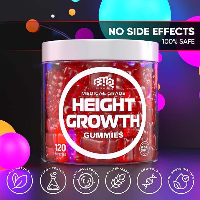 BIOTEQUELAB Height Growth Increase Gummies Vitamins, Grow Tall Supplement, Calcium, Magnesium, Zinc, Ashwagandha, Glucosamine Multivitamin for Teens, Kids, 180 Gummies