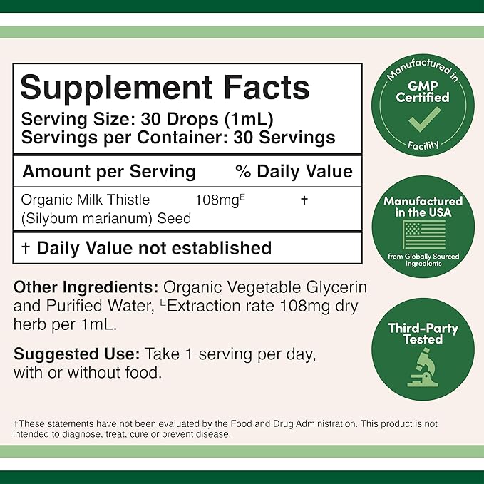 Milk Thistle Supplement - Organic Milk Thistle Liver Detox Drops 1 FL OZ - 30 Servings (Vegan Safe, Non-GMO, Gluten Free) Perfect Addition to Tea by Double Wood