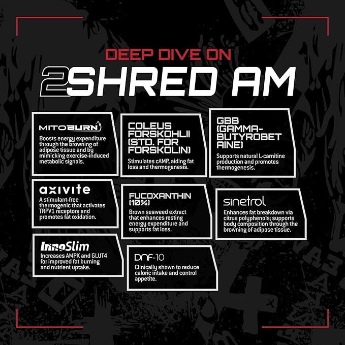 Unmatched 2Shred AM + PM | Non Stimulant Weight Management System | Thermogenesis, Fat Burning, & Appetite Control | 180 Vegetable Capsules, 30 Day Supply