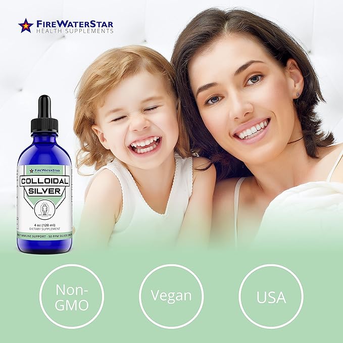 FWS Colloidal Silver, Liquid Silver Drops, 99.99% Pure Silver, 4 oz Glass Bottle, 60 Servings (2 Month Supply), 50 ppm, Concentrated for Easy and Convenient Servings
