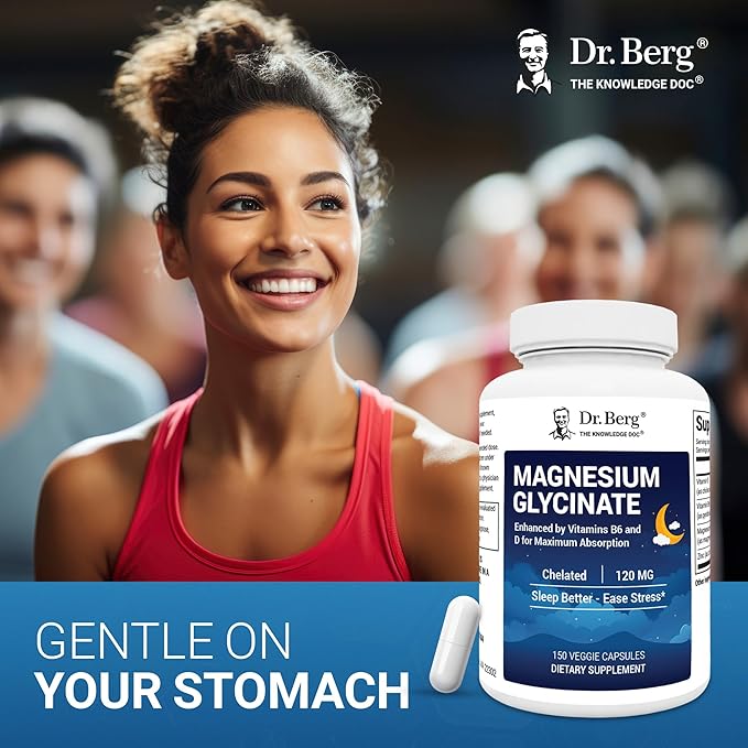 Dr. Berg Magnesium Glycinate 150ct – 4-in-1 Chelated for Muscle, Nerve, Sleep & Stress Support*– w/ D3, B6 & Zinc – 4X Lab-Tested – No Fillers – Formulated in USA, GMP-Certified