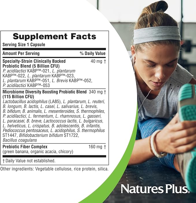 NaturesPlus GI Natural Probiotic Mega - 30 Capsules, Pack of 2 - Digestive & Immune Health - Gluten Free - 60 Total Servings