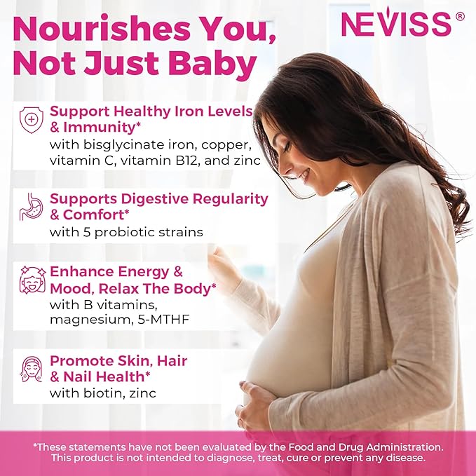 Prenatal Multivitamin Gummy for Women w/Methylfolate 1mg, Iron Choline Omega-3(DHA+EPA), Prenatal Vitamins for Women Gummies, Postnatal Vitamins | Before,During & After Pregnancy, Sugar Free,120Cts
