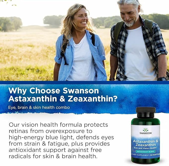 Swanson Astaxanthin & Zeaxanthin Eye Health Supplement for Screen-Heavy Professionals with 4 mg Astaxanthin & 4 mg OmniXan Zeaxanthin (60 Softgels, 3 Pack)