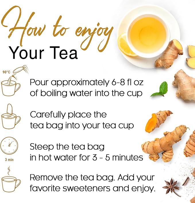 FloraBliss 50 Bags Premium Turmeric, Ginger, and Cinnamon Tea with Chamomile, Extra Strength 2.2g/Bag, 100% Natural, Caffeine-Free, Vegan, Eco-Friendly, Supports Digestion, Relaxation