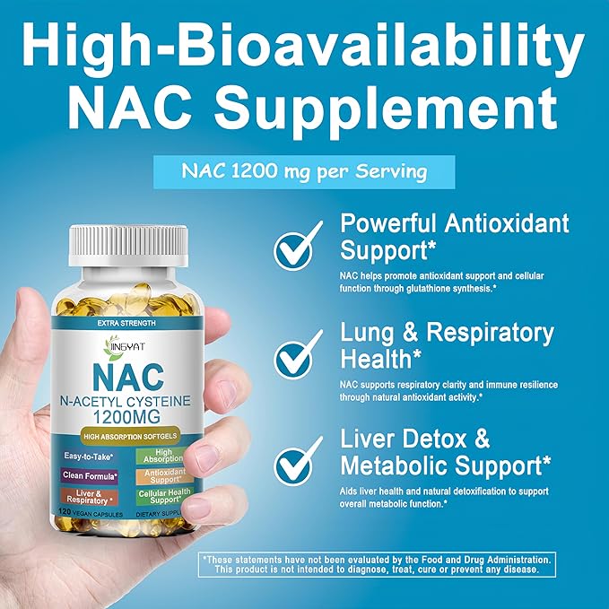 NAC Supplement N-Acetyl Cysteine | High Absorption NAC 1200mg Softgels for Liver & Kidney Detox, Immune Support & Antioxidants | Vegan Capsules | 2 Month Supply | Non-GMO | Gluten Free | 120 Count