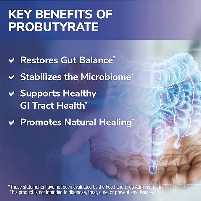 Tesseract Medical Research ProButyrate Gut Health Supplement, Butyric Acid Complex, Gastrointestinal Support Supplement, Helps Restore Balance to Stabilize Gut Microbiome, 600mg (120 Capsules)
