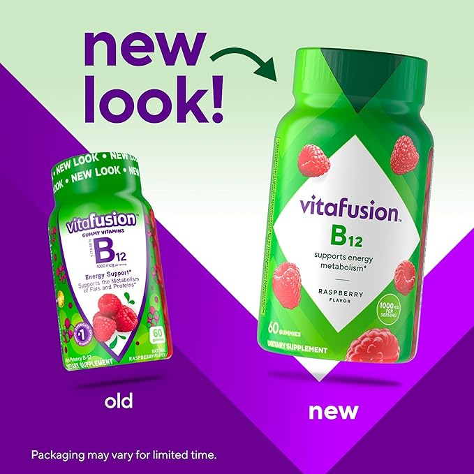 Vitafusion B12 Gummy Vitamins, Delicious Raspberry Flavor, 60ct (30 Day Supply)