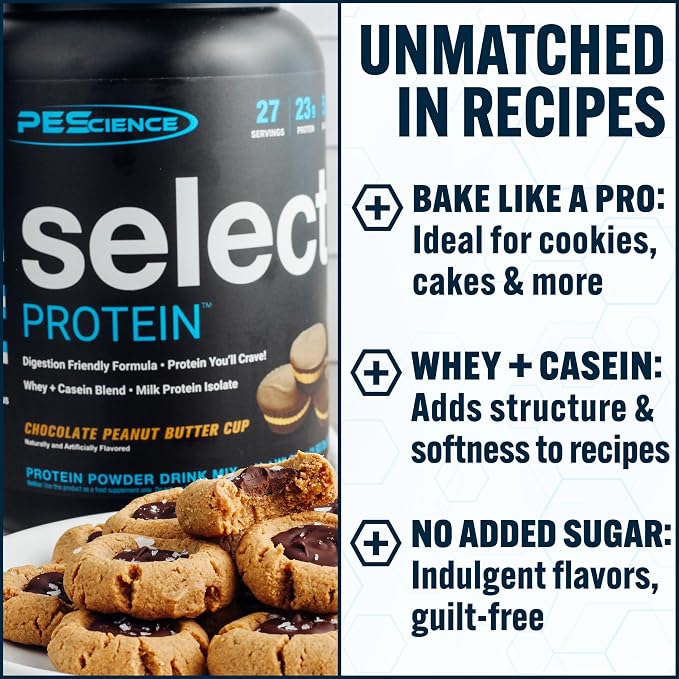 PEScience Select Protein Powder, Whey and Casein Blend, Lean Protein Powder for Women and Men, Low Calorie, Low Carb, Keto Friendly, Gluten Free, Peanut Butter Cookie - 55 Servings