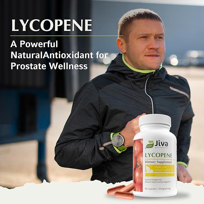 Jiva Botanicals - Lycopene Supplements for Men 30mg - Prostate Health Supplements for Men with Tomato Extract - Prostate, Skin & Antioxidant Lycopene Supplement USA Made, Non GMO, Vegan, 60 Capsules