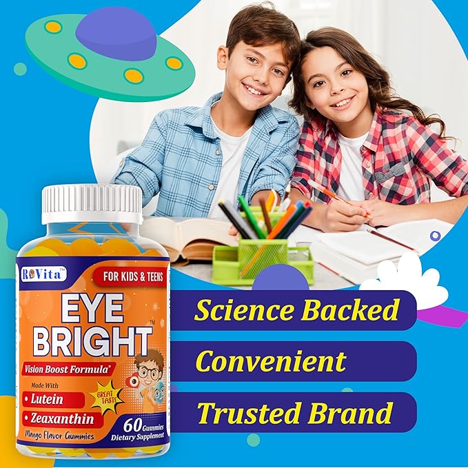 Eye Bright Lutein Gummies for Kids & Teens– Eye Vitamins with Lutein & Zeaxanthin – Eye Health Supplements for Vision Support – Vitamins for Eye Health & Macular Support – 60 Gummies