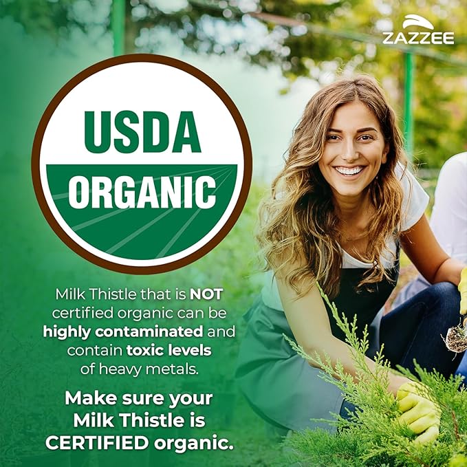 Zazzee USDA Organic Milk Thistle 30:1 Extract, 80% Silymarin, 180 Vegan Capsules, 6 Month Supply, Certified Kosher, High Potency Liver & Antioxidant Support, Silybum Marianum, Non-GMO, Made in the USA