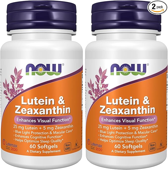 NOW Supplements, Lutein & Zeaxanthin with 25 mg Lutein and 5 mg Zeaxanthin, 60 Softgels (Pack of 2)