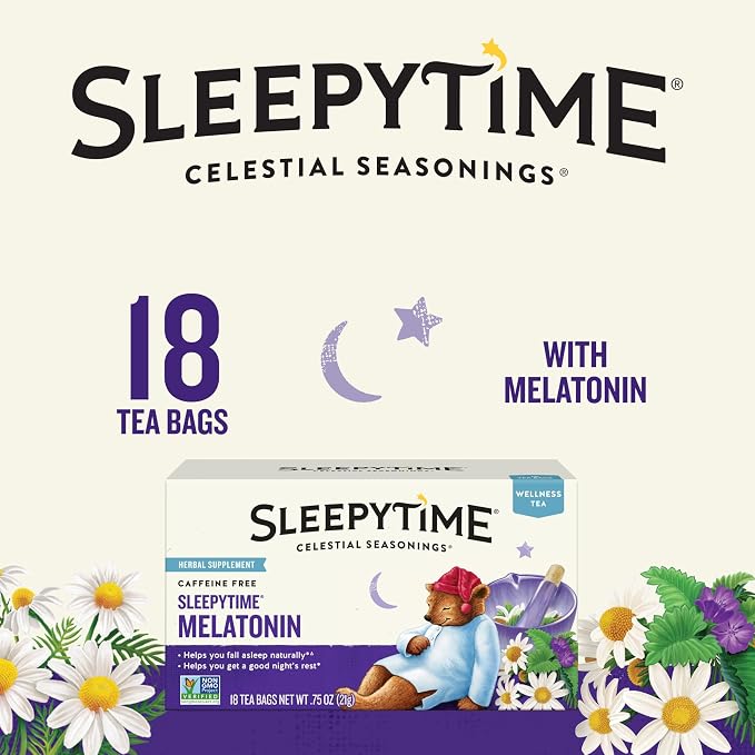 Celestial Seasonings Sleepytime Tea Plus Melatonin, Caffeine Free, Celestial Seasonings Herbal Tea, 18 Bag Box