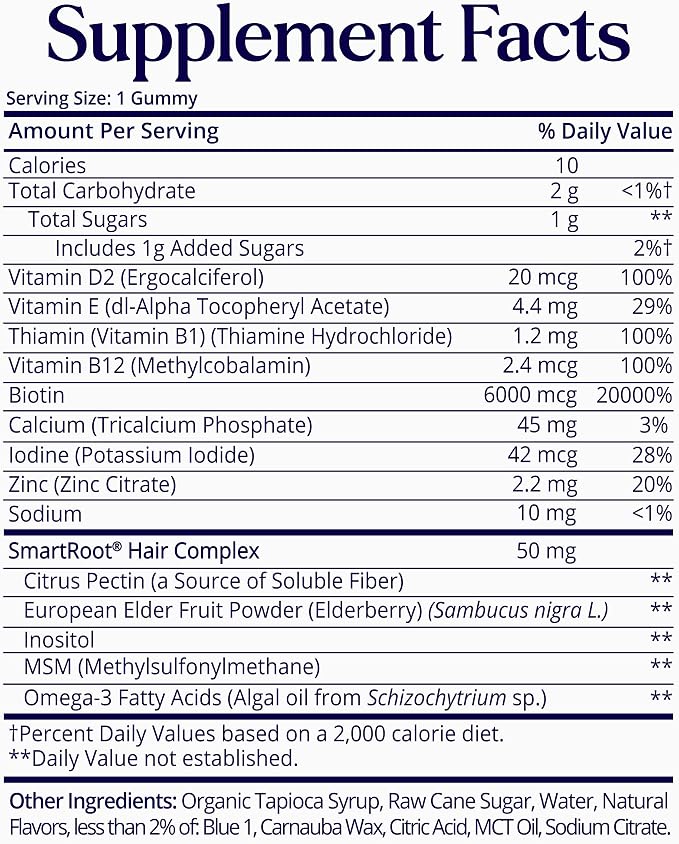 Sugarbear Hair Vitamin Gummy 2 Month Supply Extra Strength Biotin 6000mcg, Growth for Men & Women, Vegan Vitamin B12, MSM, Inositol, Omega 3, Elderberry, Certified Kosher, Halal, Cruelty-Free