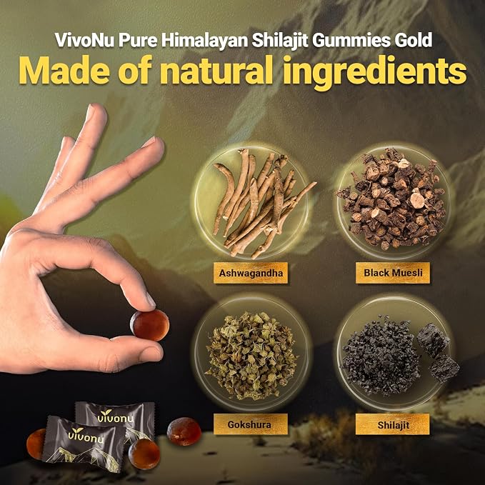 VivoNu Shilajit* Gummies,Pure Himalayan* micronutrient Supplement, Himalayan Premium Ingredient with Shilajit, Ashwagandha, Gokshura, Fulvic Acid & 85+ Trace Minerals I for Men & Women (3000MG/2 Bag)