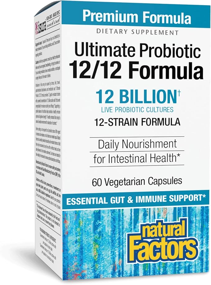 Natural Factors Ultimate Probiotic 12/12 Formula - Digestive Health Support Supplement with Probiotics - Immunity & Gut Health Support Supplement - 60 Vegetarian Capsules (60 Servings)