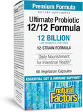 Natural Factors Ultimate Probiotic 12/12 Formula - Digestive Health Support Supplement with Probiotics - Immunity & Gut Health Support Supplement - 60 Vegetarian Capsules (60 Servings)