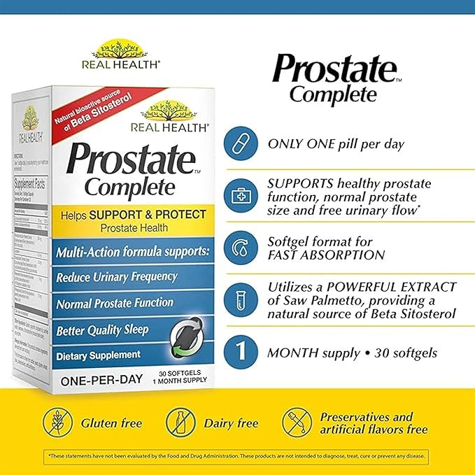 Real Health Prostate Complete - Prostate Health Supplements for Men, Saw Palmetto, One-per-Day Formula - 30 Count (Pack of 2)