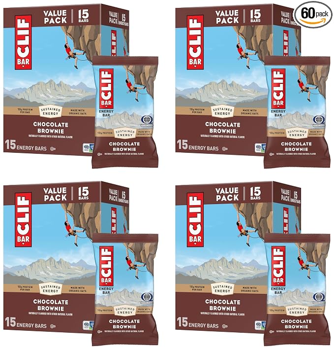 CLIF BAR - Energy Protein Bars - Chocolate Brownie - Made with Organic Oats - Energy Bars - Non-GMO - 15 Count (Pack of 4)