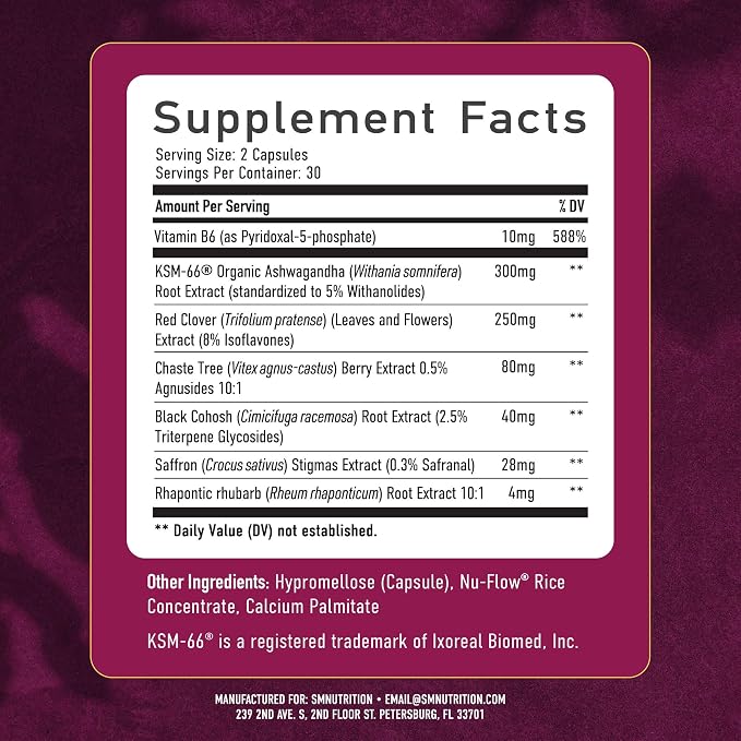 Perimenopause Support for Women Supplement | Hormone Balance, Mood, Sleep, Cycle Regularity & Cooling Support | Black Cohosh, Vitex, Saffron | Peri Menopause Supplements for Women | Non-GMO | 60 Ct