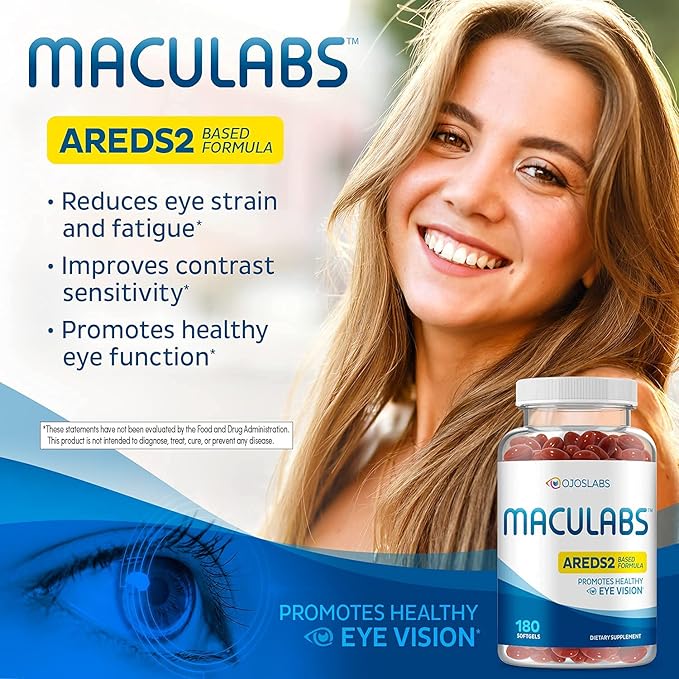 Eye Vitamins - AREDS 2 Based Formula - Eye Vitamin with Lutein & Zeaxanthin for Macular Health - Vision Supplements for Adults - 180 Softgels Support & Care for Eyes - Made in USA