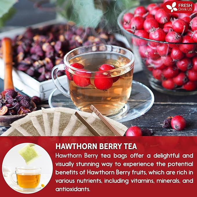 FreshDrinkUS, Premium Hawthorn Berry Tea - 40 Tea Bags - 100% Natural Herbal Infusion, Caffeine-Free, Rich Aroma & Smooth Taste. Vegan