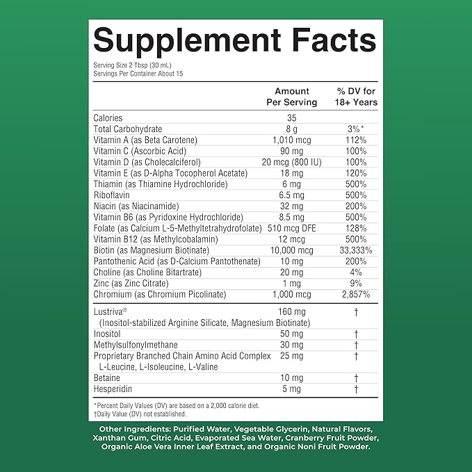 MARYRUTH'S Liquid Multivitamin + Hair Growth | Biotin 10000mcg | Lustriva Hair Growth Supplement | Clinically Tested in Women for Thicker Hair & Facial Wrinkle | Skin Care | Ages 18+ | 15.22 Fl Oz