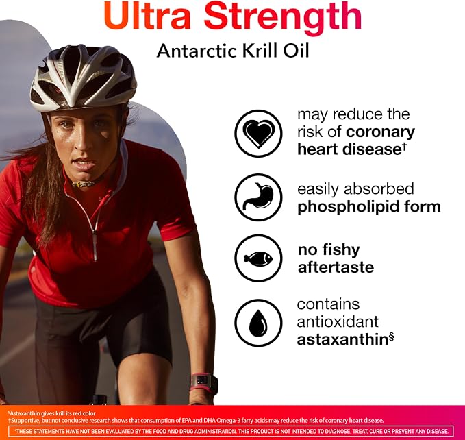 MegaRed Ultra Strength 1000mg Omega-3 Krill Oil Supplement with EPA/DHA, Astaxanthin & Phospholipids, No Fish Oil Aftertaste Supports Heart, Brain, Joint and Eye Health, 60 Count Softgels.