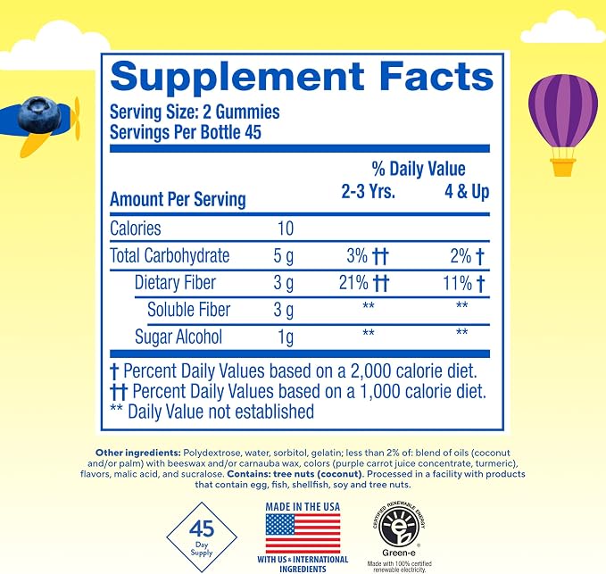 L’il Critters Fiber Daily Gummy Supplement for Kids, for Digestive Support, Berry and Lemon Flavors, 90 Gummies