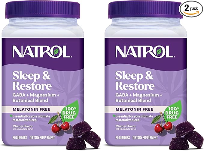 Natrol Sleep & Restore Magnesium Glycinate Blend Gummies,Magnesium for Sleep Aids for Adults,Melatonin-Free,Cherry Flavored,30 Day Supply,(Pack of 2)