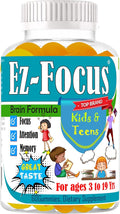 Ez-Focus Gummies for Kids, Teens and Youth – Brain Focus, Memory & Attention Support, DHA & Omega-3 for Kids, Concentration and Focus Supplement, Calm and Study Brain Vitamins 60 ct