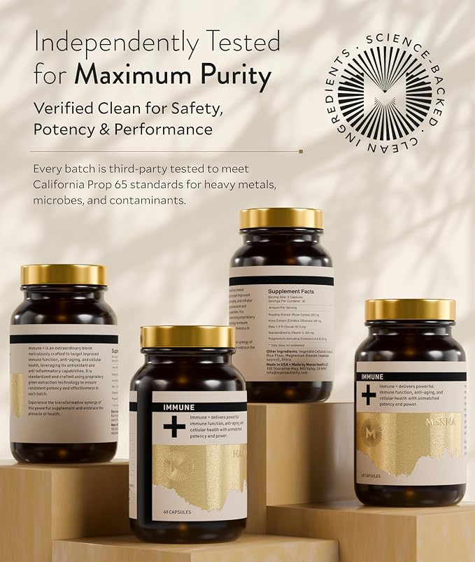 Manna Immune+ Capsules | 500mg Amla Extract & 500mg Rosehip Extract | Vitamin C Supplement for Immune Boost, Antioxidants, Heart Health, Digestion & Immune System Support | For Daily Use | 60 Count