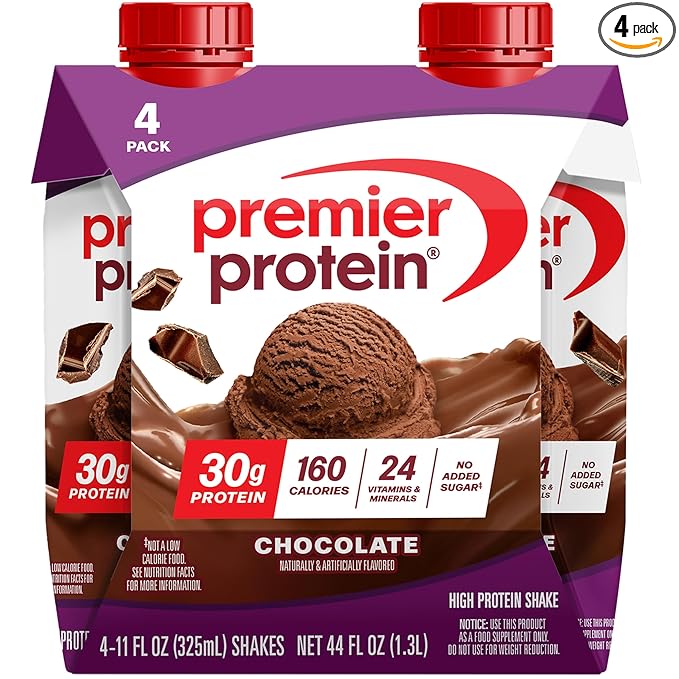 Premier Protein Shake, Chocolate, 30g Protein, No Added Sugar, 24 Vitamins & Minerals to Support Immune Health, 11 fl oz, 4 Pack