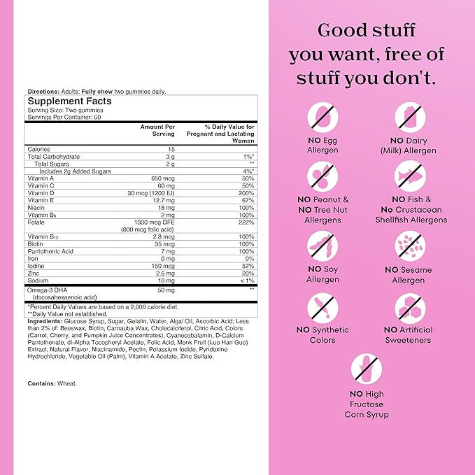 A Day Prenatal Vitamins for Women Gummies- Pregnancy Vitamins for Women with Folic Acid,DHA,Iodine,Prenatal Gummies,Iron-Free,120 Ct (Packaging May Vary),(Pack of 2)