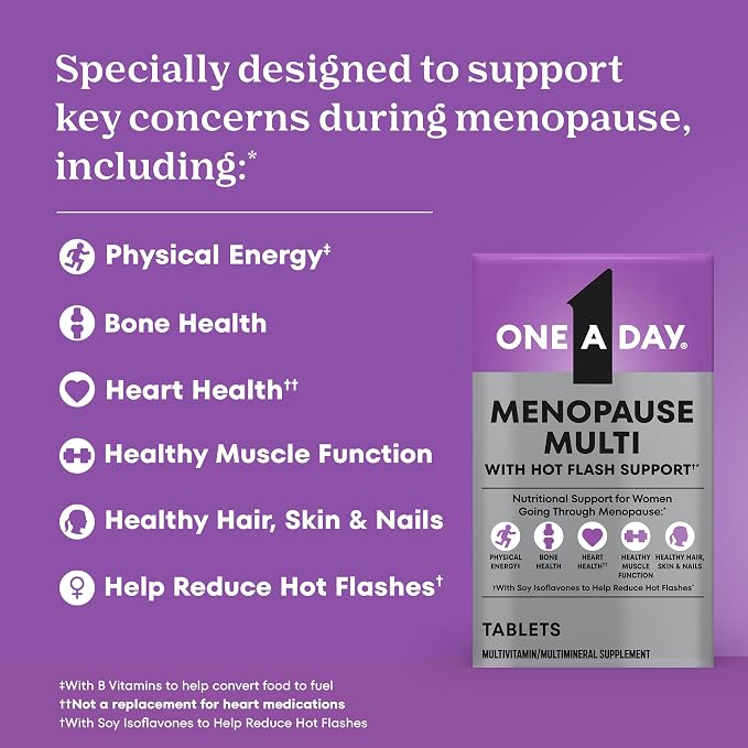 One A Day Women's Menopause Multivitamin with Vitamin A, Vitamin C, Vitamin D, Vitamin E and Zinc for Immune Health Support, Bone Health, 50 Count (New Packaging)