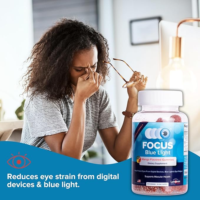 Focus Blue Light Supplement | Lutein and Zeaxanthin Supplement for Eye Health and Blue Light Protection | 60 Count Mango Flavored Gummy, 30 Day Supply