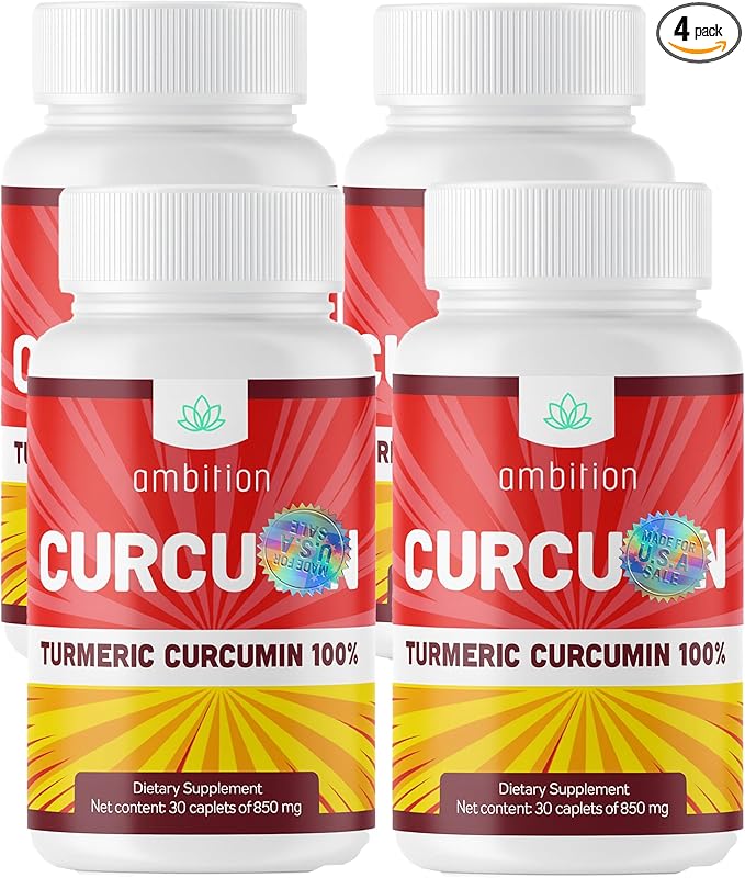 Curcumin Turmeric Curcuma Curcuyin Supplements, 850 mg, 30 Caplets. (4, 4 Pack)