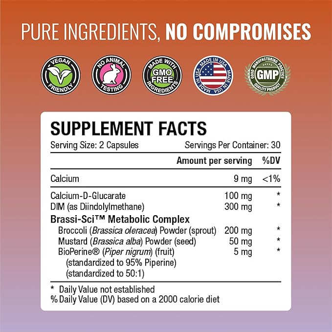 Approved Science DIM - Estrogen Metabolism Support - DIM, Broccoli Sprout, Mustard Seed, Calcium, BioPerine - Vegan - 6 Bottles - 360 Capsules