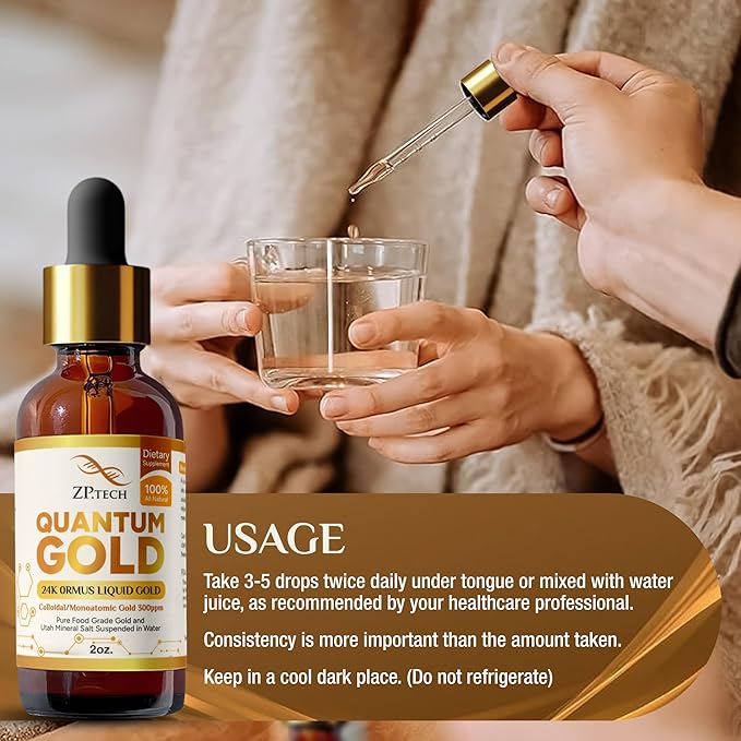 Quantum Gold Liquid Ormus Monoatomic Colloidal Gold & 24K Liquid Gold Supplement for Pineal Gland Activation, Lucid Dreaming & Higher Energy Alignment (2oz)