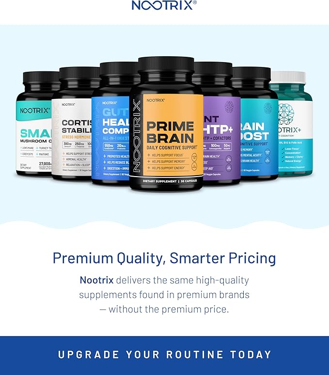 Nootrix Brain Boost Nootropic Supplement | Supports Memory, Mental Focus, Cognitive Health & Energy | Caffeine-Free, Promotes Healthy Mood & Brain Function w/Gingko Biloba & DMAE | 240 Capsules