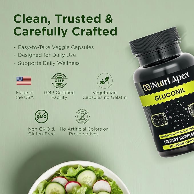 Gluconil – White Mulberry, Bitter Melon, Gymnema Sylvestre, Grape Seed & Chromium Glycinate 500mcg – Herbal Wellness Supplement – 60 Vegan Capsules (30 Day Supply), Non-GMO, Made in USA