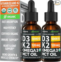 (2 Pack) Organic Vitamin D3 K2 Drops with MCT Oil Omega 3, 5000 IU, Maximum Strength Vitamin D Liquid, No Fillers, Non-GMO Liquid D3 for Faster Absorption and Immune Support (Unflavored, 2 Fl Oz)