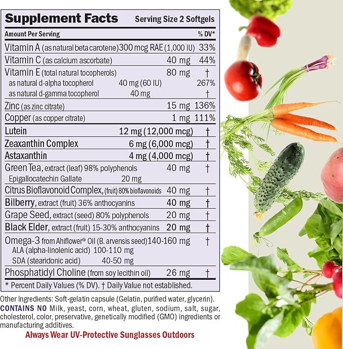 ANDREW LESSMAN Ultimate Eye Support with Astaxanthin 30 Softgels - 12mg Lutein, 6mg Zeaxanthin, 4mg Astaxanthin, Bilberry. Key Nutrients to Support Eye Health, Promote Healthy Vision. No Additives