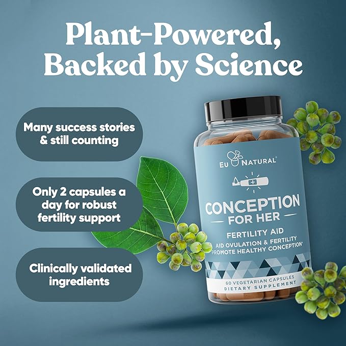 Eu Natural Conception for Her Fertility Supplements for Women - Ovulation, Hormonal Balance & Regular Cycle Support - Myo-Inositol, Folate, Shatavari & Vitex - 60 Vegetarian Capsules
